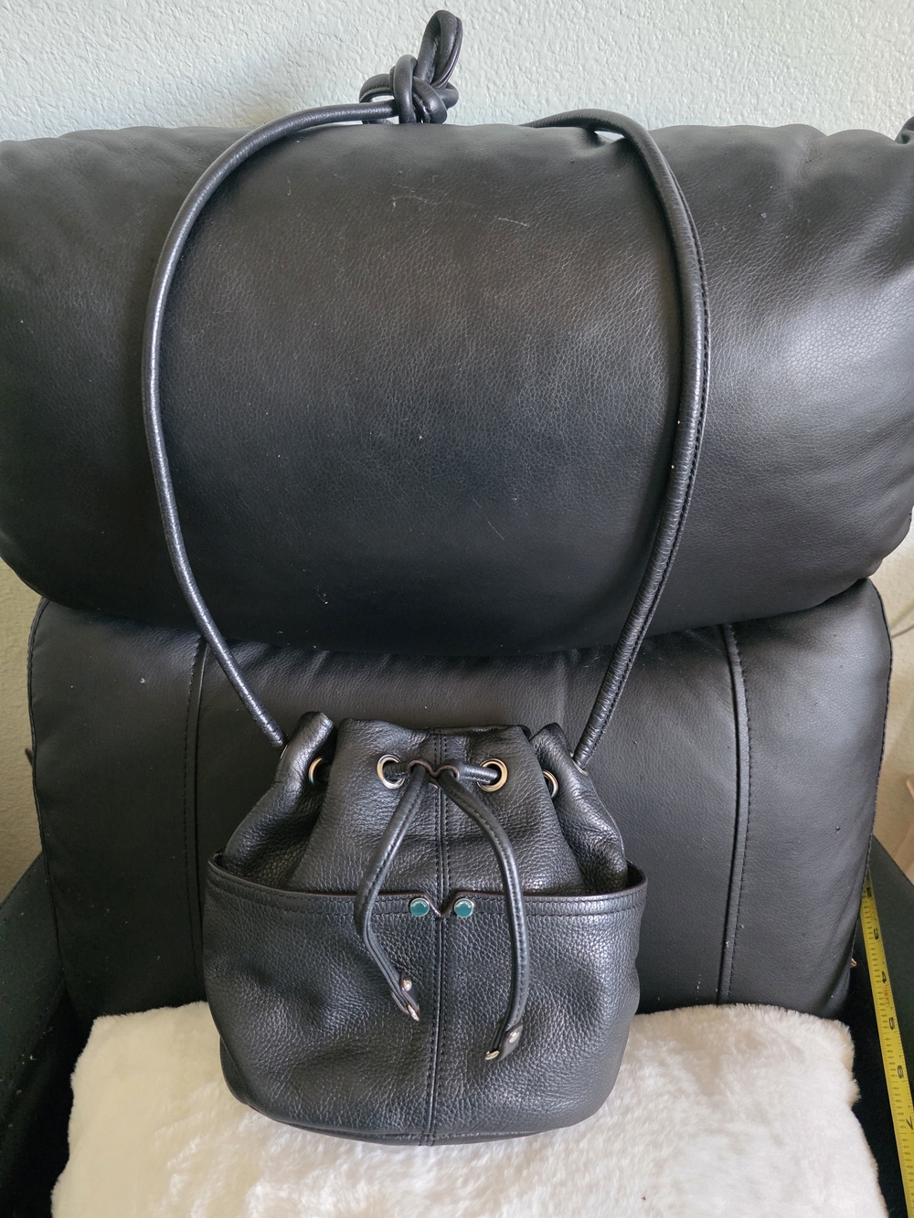 Tignanello Black Pebbled Leather Drawstring Crossbody Bag